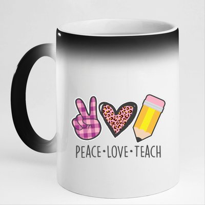 Peace Love Teach Plaid and Leopard Prints 11oz Black Color Changing Mug