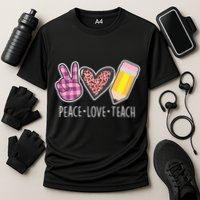 Peace Love Teach Plaid and Leopard Prints Performance Shirt