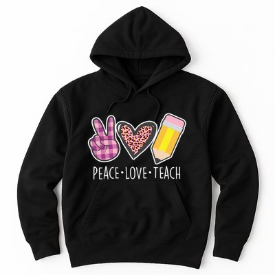 Peace Love Teach Plaid and Leopard Prints Hoodie