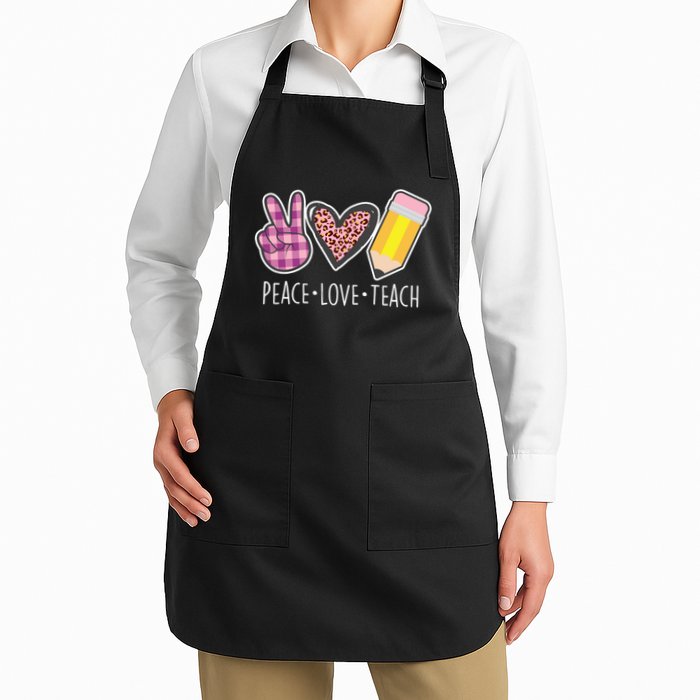 Peace Love Teach Plaid and Leopard Prints Apron