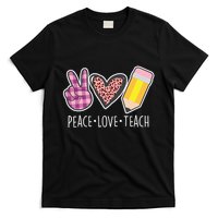 Peace Love Teach Plaid and Leopard Prints T-Shirt