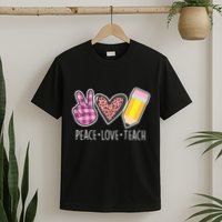 Peace Love Teach Plaid and Leopard Prints T-Shirt