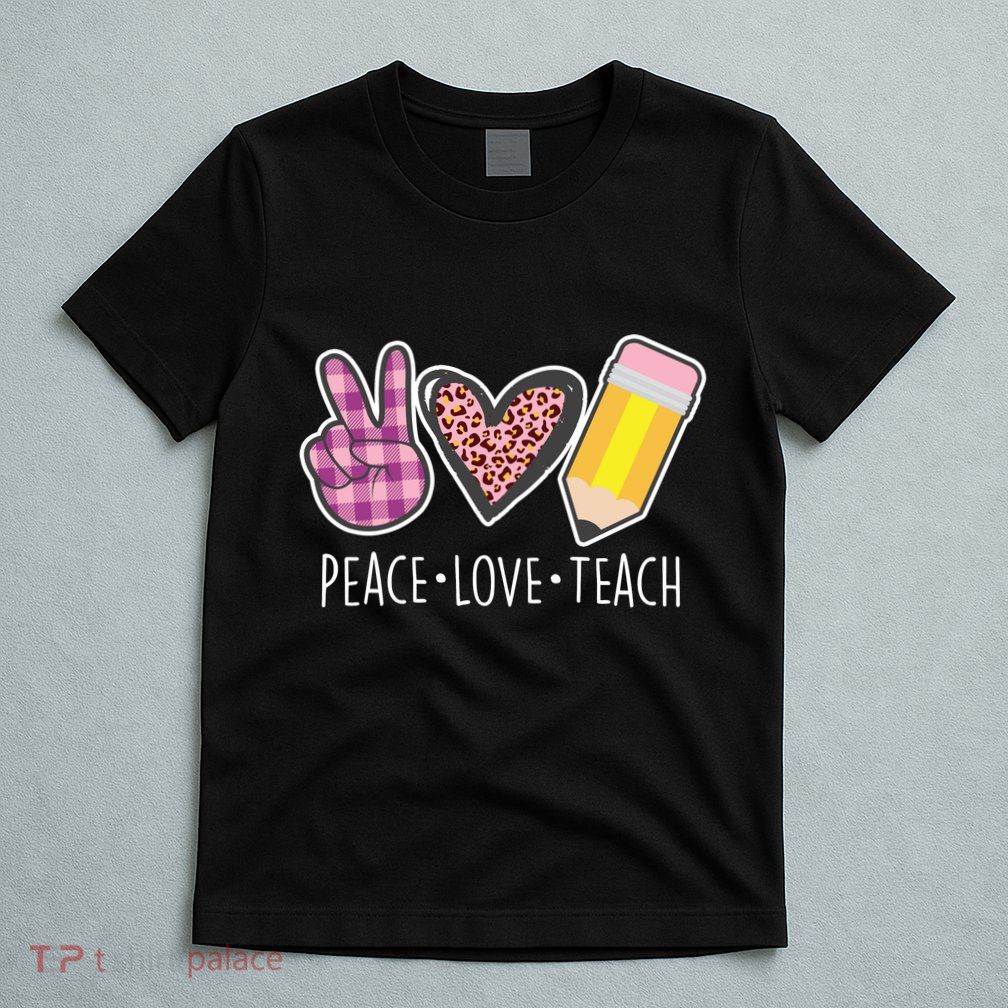 Peace Love Teach Plaid and Leopard Prints T-Shirt