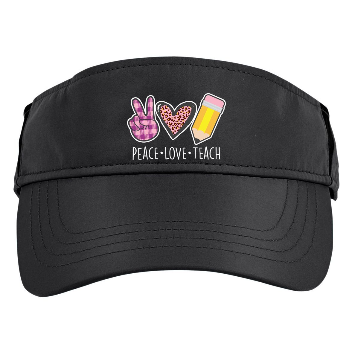 Peace Love Teach Plaid and Leopard Prints Adult Drive Performance Visor