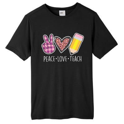 Peace Love Teach Plaid and Leopard Prints Tall Fusion ChromaSoft Performance T-Shirt