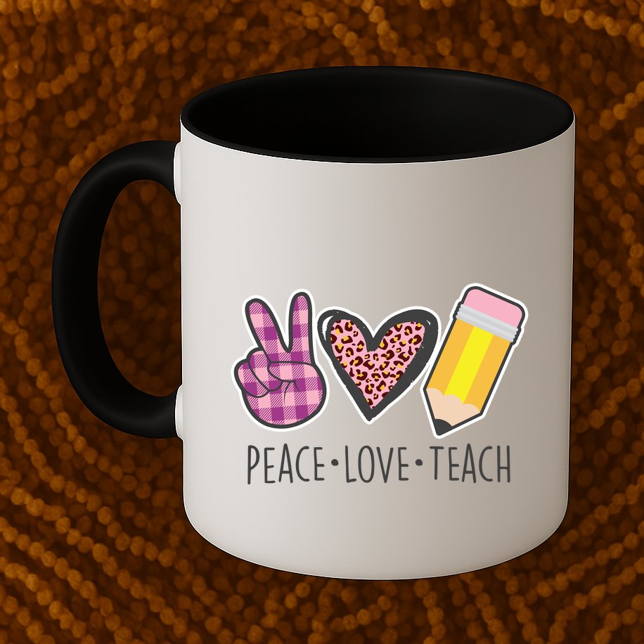 Peace Love Teach Plaid and Leopard Prints Mug