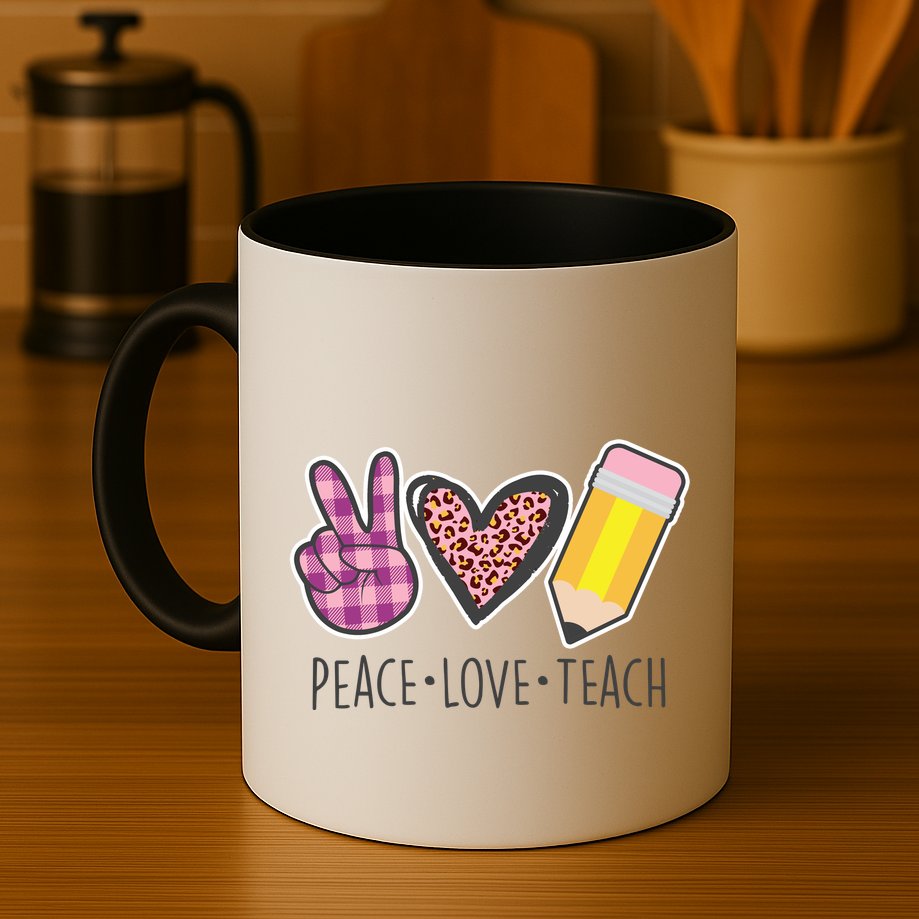 Peace Love Teach Plaid and Leopard Prints Mug