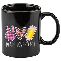Peace Love Teach Plaid and Leopard Prints 11oz C Handle Ceramic Mug