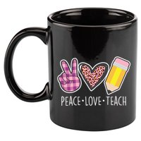 Peace Love Teach Plaid and Leopard Prints 11oz C Handle Ceramic Mug