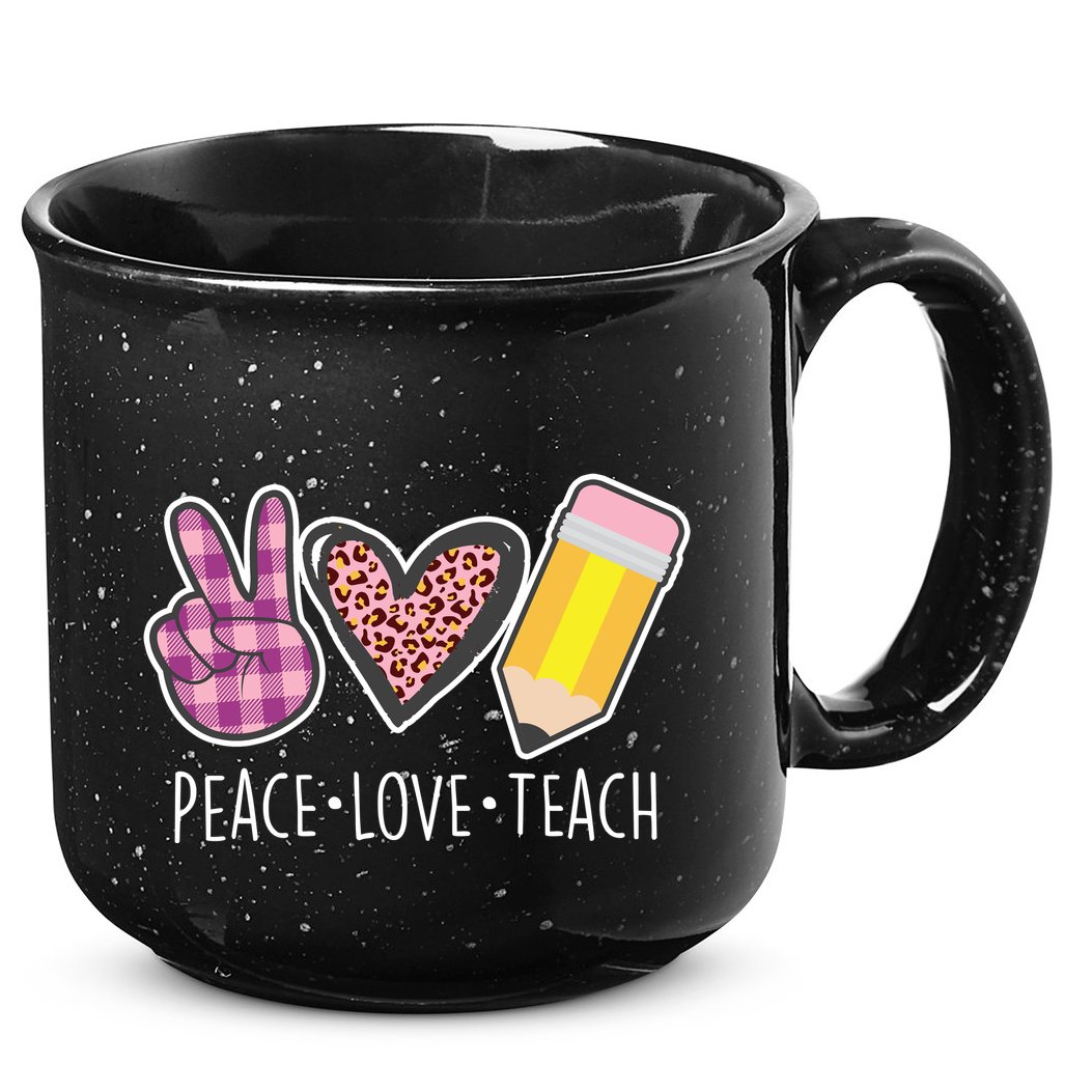 Peace Love Teach Plaid and Leopard Prints 15oz Campfire Ceramic Mug