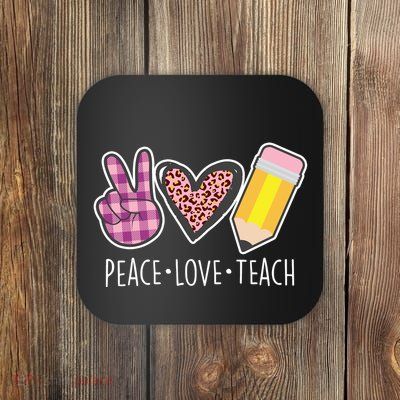 Peace Love Teach Plaid and Leopard Prints Coaster