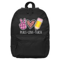 Peace Love Teach Plaid and Leopard Prints 16 in Basic Backpack