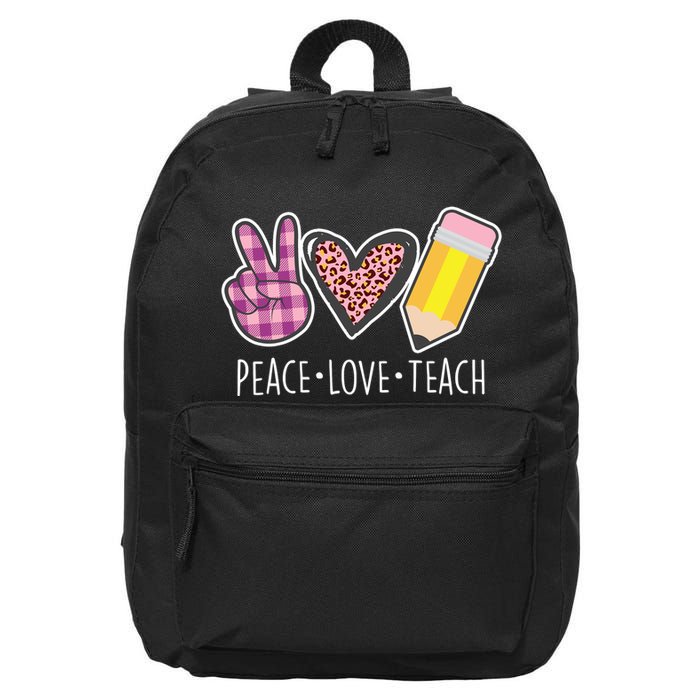 Peace Love Teach Plaid and Leopard Prints 16 in Basic Backpack