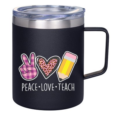 Peace Love Teach Plaid and Leopard Prints 12oz Stainless Steel Coffee Mug