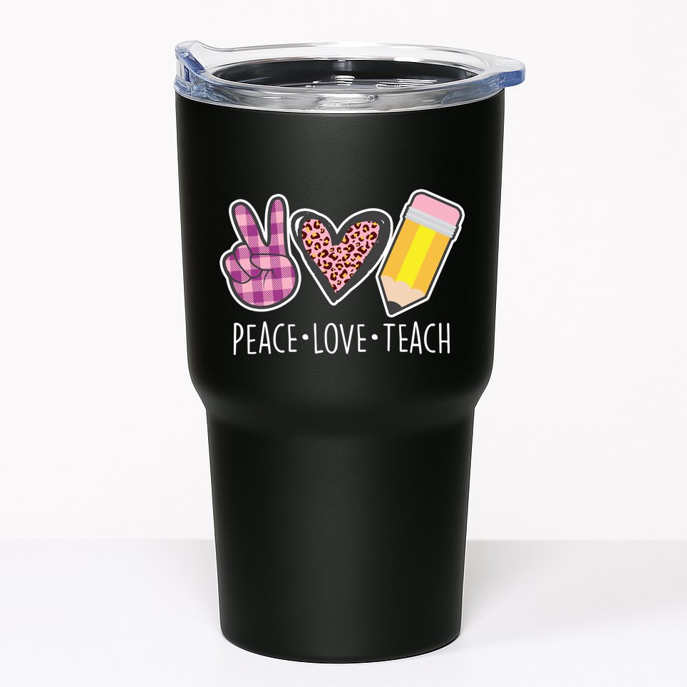 Peace Love Teach Plaid and Leopard Prints Tumbler