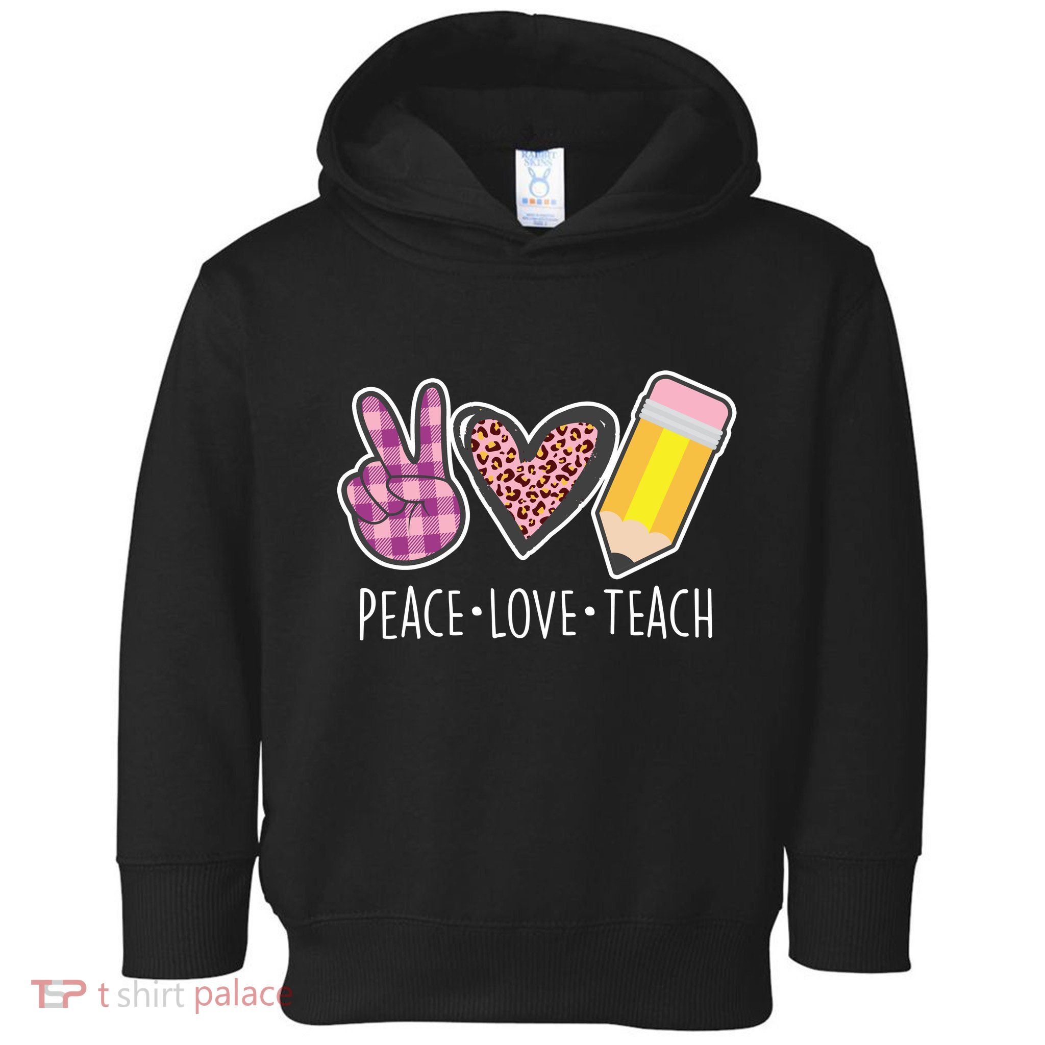 Peace Love Teach Plaid and Leopard Prints Toddler Hoodie