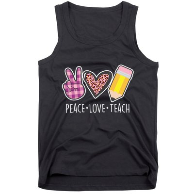 Peace Love Teach Plaid and Leopard Prints Tank Top