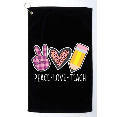 Peace Love Teach Plaid and Leopard Prints Golf Towel