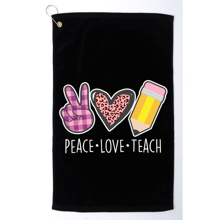 Peace Love Teach Plaid and Leopard Prints Golf Towel