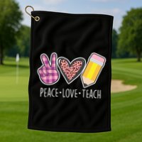 Peace Love Teach Plaid and Leopard Prints Golf Towel