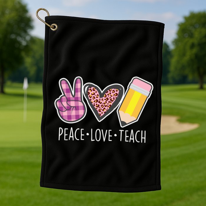 Peace Love Teach Plaid and Leopard Prints Golf Towel
