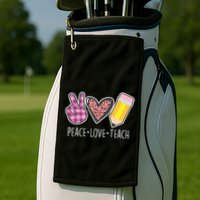 Peace Love Teach Plaid and Leopard Prints Golf Towel