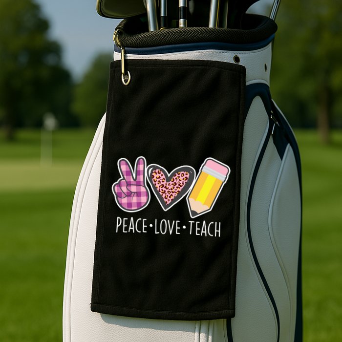 Peace Love Teach Plaid and Leopard Prints Golf Towel