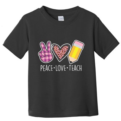 Peace Love Teach Plaid and Leopard Prints Toddler T-Shirt