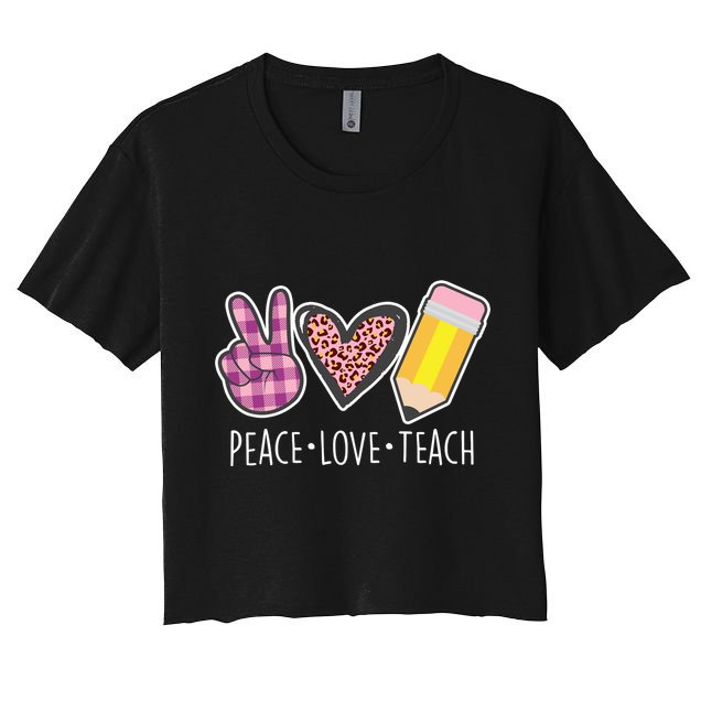 Peace Love Teach Plaid and Leopard Prints Crop Top