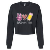 Peace Love Teach Plaid and Leopard Prints Cropped Pullover Crew