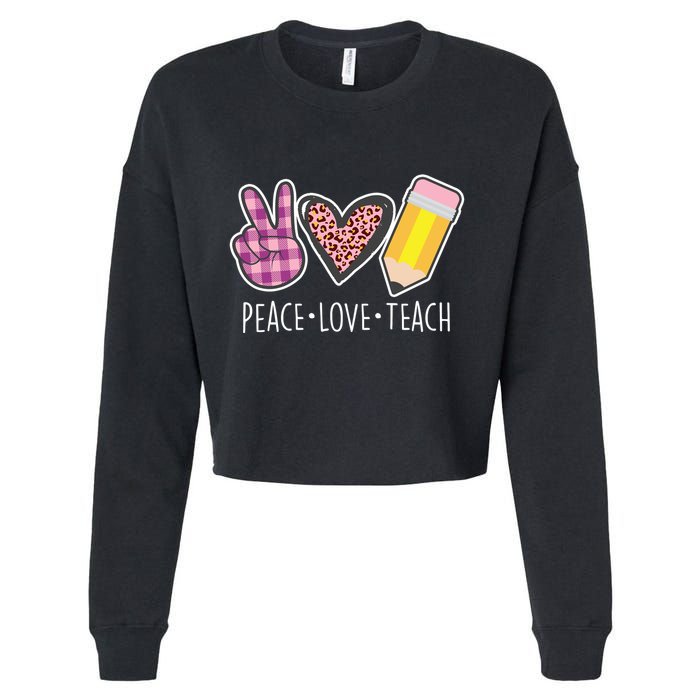 Peace Love Teach Plaid and Leopard Prints Cropped Pullover Crew
