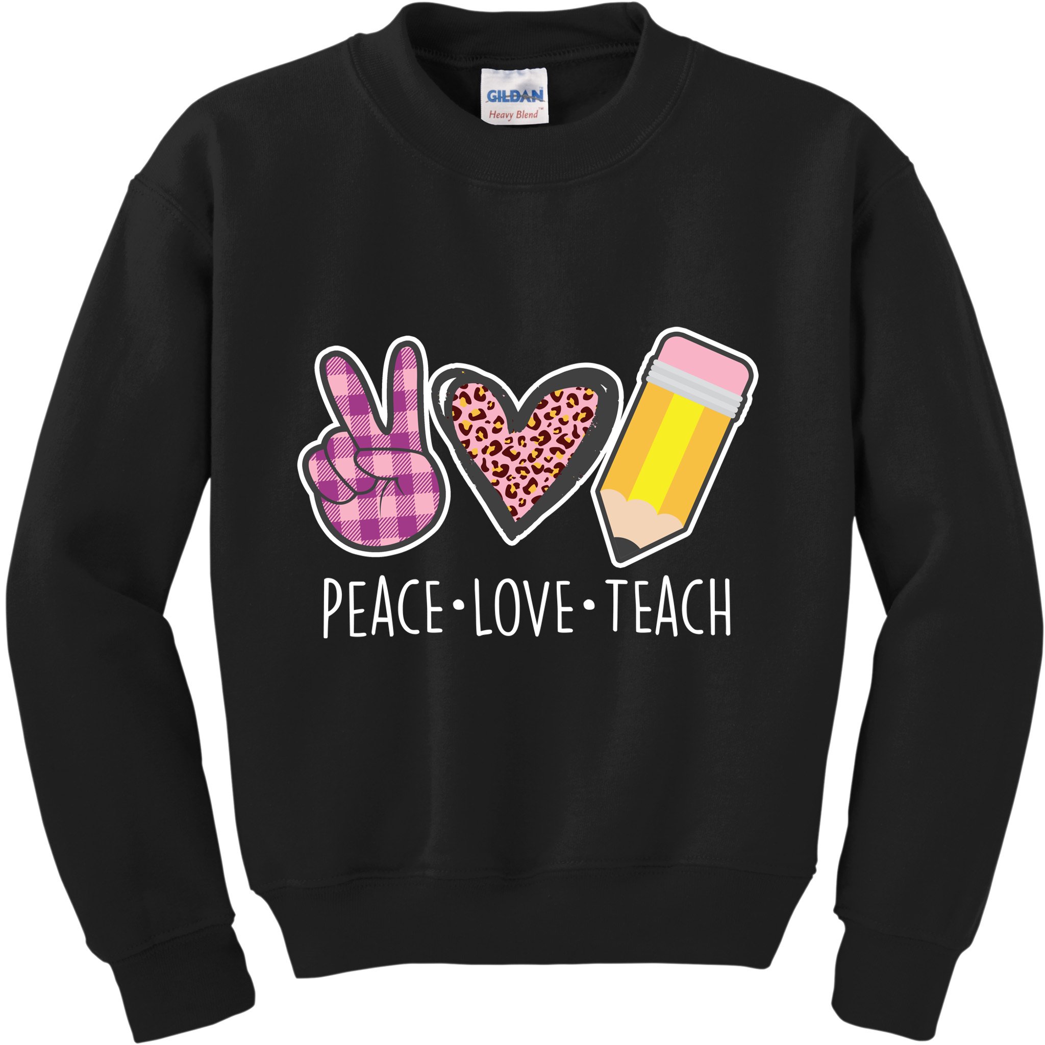 Peace Love Teach Plaid and Leopard Prints Kids Sweatshirt