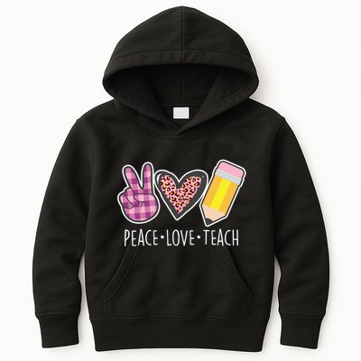Peace Love Teach Plaid and Leopard Prints Kids Hoodie