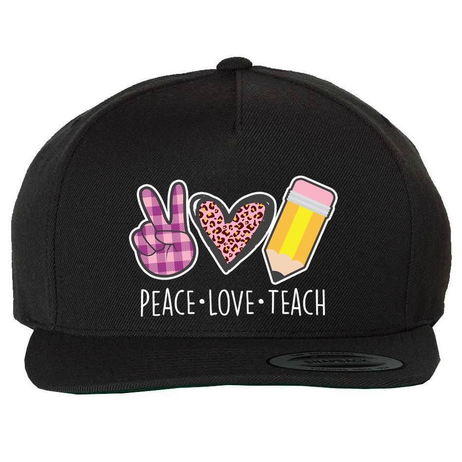 Peace Love Teach Plaid and Leopard Prints Wool Snapback Cap