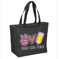 Peace Love Teach Plaid and Leopard Prints Zip Tote Bag