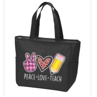 Peace Love Teach Plaid and Leopard Prints Zip Tote Bag