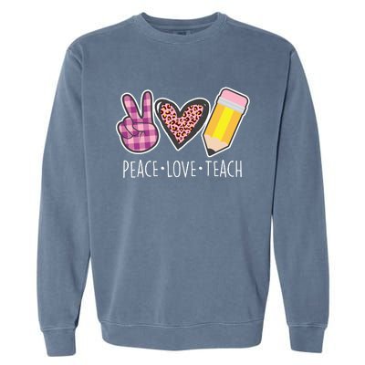 Peace Love Teach Plaid and Leopard Prints Garment-Dyed Sweatshirt