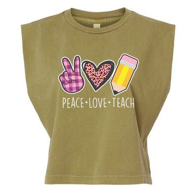 Peace Love Teach Plaid and Leopard Prints Garment-Dyed Women's Muscle Tee