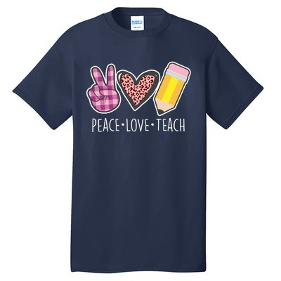 Peace Love Teach Plaid and Leopard Prints Tall T-Shirt