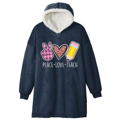 Peace Love Teach Plaid and Leopard Prints Hooded Wearable Blanket