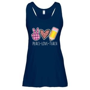 Peace Love Teach Plaid and Leopard Prints Ladies Essential Flowy Tank