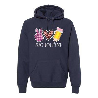 Peace Love Teach Plaid and Leopard Prints Premium Hoodie