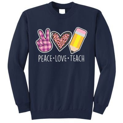 Peace Love Teach Plaid and Leopard Prints Tall Sweatshirt