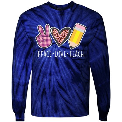 Peace Love Teach Plaid and Leopard Prints Tie-Dye Long Sleeve Shirt