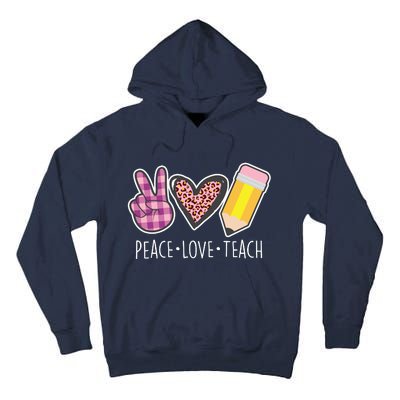 Peace Love Teach Plaid and Leopard Prints Tall Hoodie