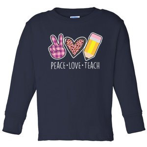 Peace Love Teach Plaid and Leopard Prints Toddler Long Sleeve Shirt