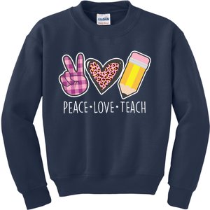 Peace Love Teach Plaid and Leopard Prints Kids Sweatshirt