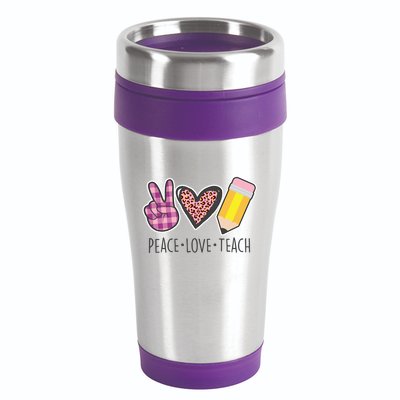 Peace Love Teach Plaid and Leopard Prints 16oz Travel Tumbler