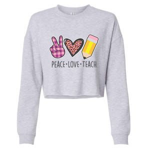 Peace Love Teach Plaid and Leopard Prints Cropped Pullover Crew