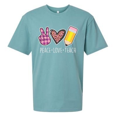 Peace Love Teach Plaid and Leopard Prints Sueded Cloud Jersey T-Shirt